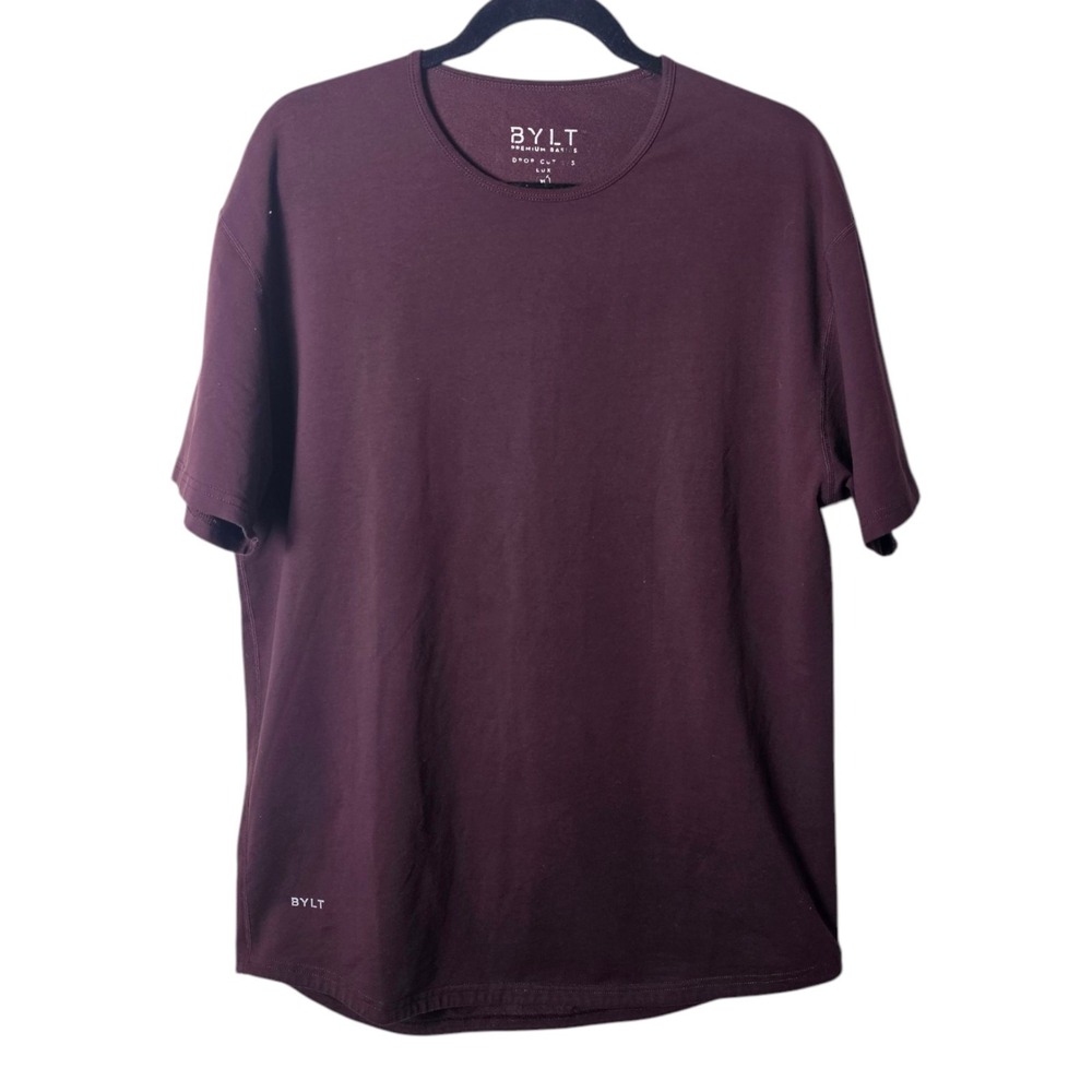 BYLT Drop Cut Lux T-Shirt Men XL Burgundy Short Sleeve Curved Hem Casual Tee